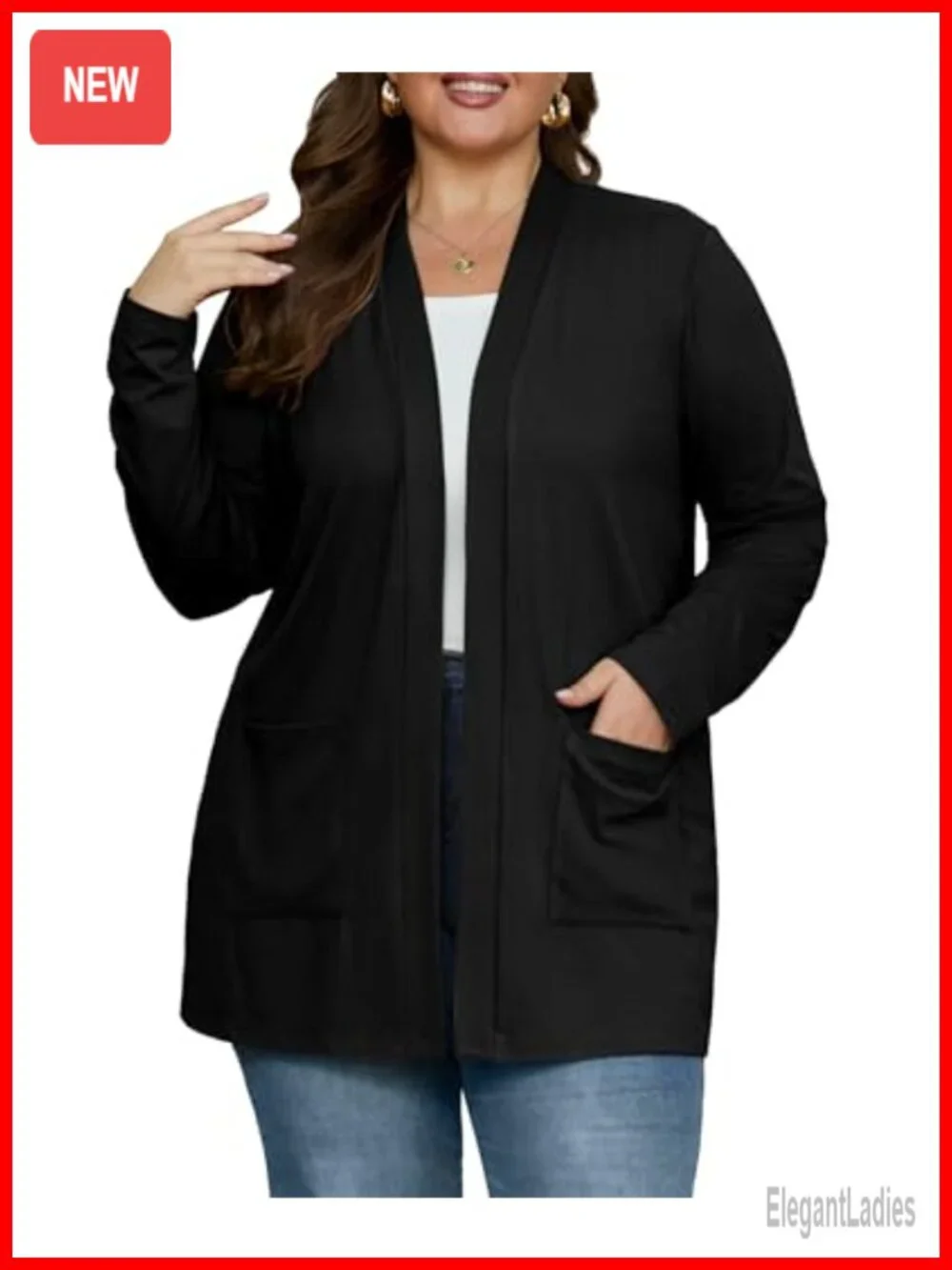 Plus Size Cardigan Women Open Front Rayon Spandex Lightweight Pockets